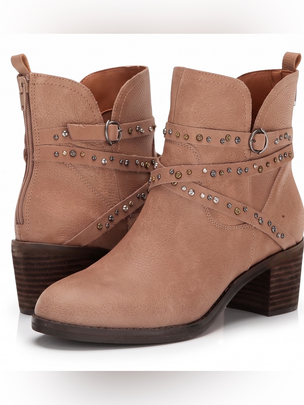 Lucky Brand Callam Studded Strap Boot NWOB Brown Heel Ankle Western Boho Festiva